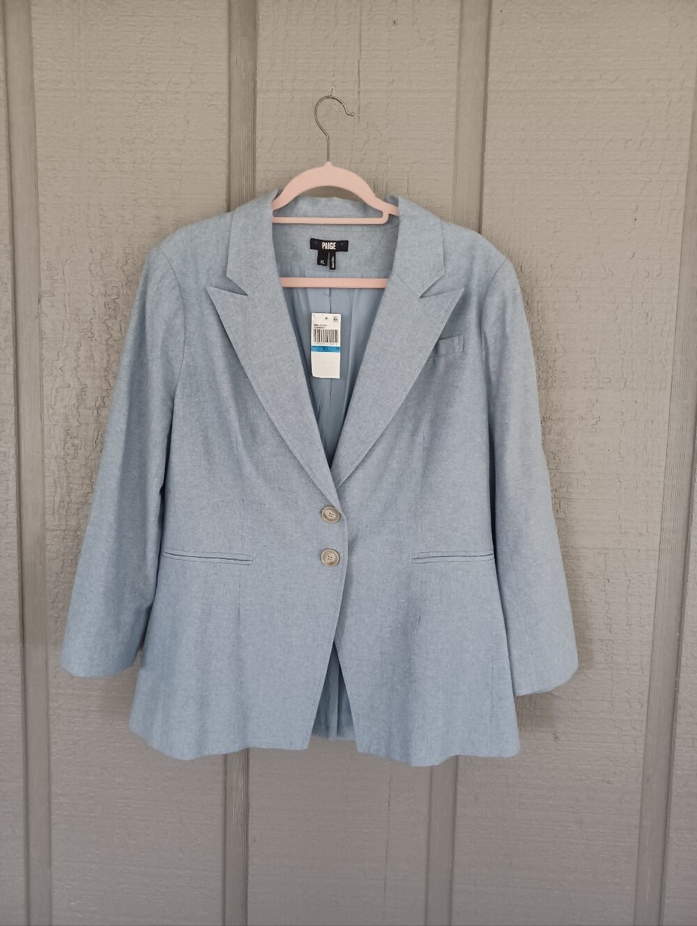 Paige Chelsee Two Button Blazer Size XL Linen Cotton Office Preppy In Chambray